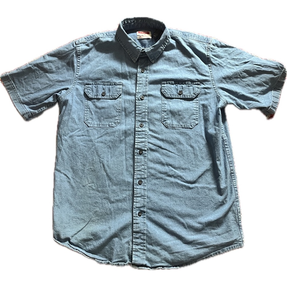 Vintage Wrangler Short Sleeve Denim Jean Button Down Shirt Size Medium